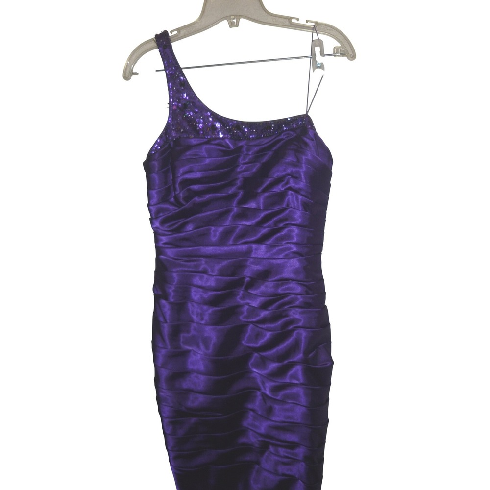 Adrianna Papell Collection Purple 1 Shoulder Ruched Sequin Party Dress Bodycon 8